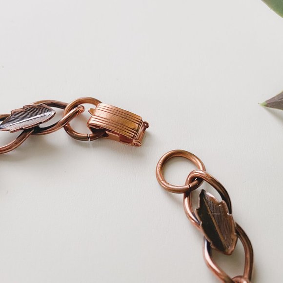 Vintage Copper Leaf Feather Southwest NativeStyle Boho Chain Link Bracelet - Picture 8 of 10